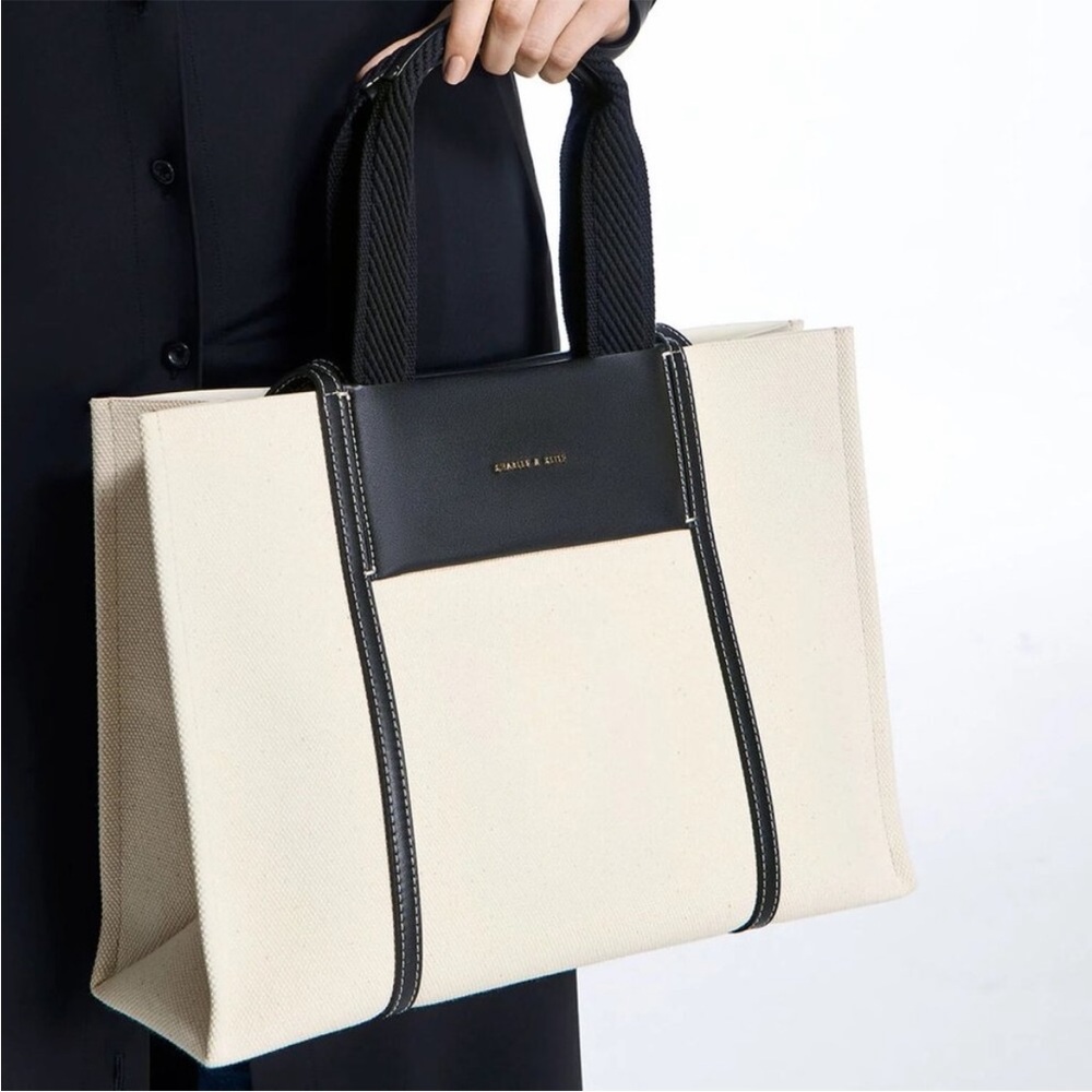Charles & Keith Black and Cream Tote Bag